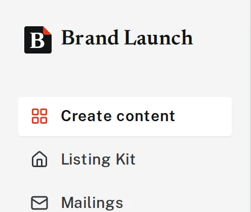 The Brand Launch menu with Create content circled.