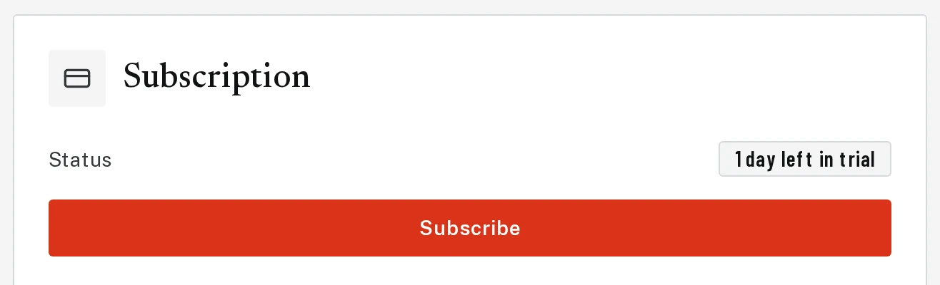 The Subscription section of Settings with the Subscribe button circled.